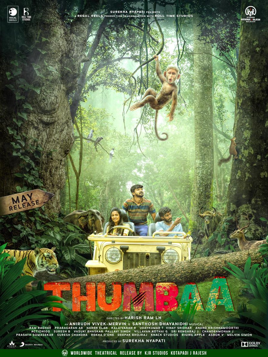 hemananth_pro's tweet photo. Here it is..#ThumbaaFirstLook 

An @anirudhofficial @iamviveksiva @MervinJSolomon &amp; @DhayaSandy Musical 

Directed by @harishramlh 

*ing @Darshan_Offl @ActDheena @ikeerthipandian 

#Thumbaa🐅🐘🐒#AdventureAwaitsThisSummer @RegalReels @rolltimestudios @knackstudios_ @kjr_studios https://t.co/fMuZmXlSuh