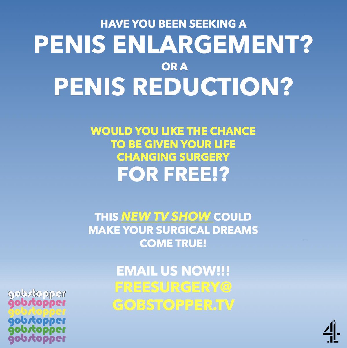 GobstopperCast's tweet photo. Have you been seeking a penoplasty? #penisenlargement #penisreduction #cosmeticsurgery #tvcasting #castingcall https://t.co/wNkFViOydK