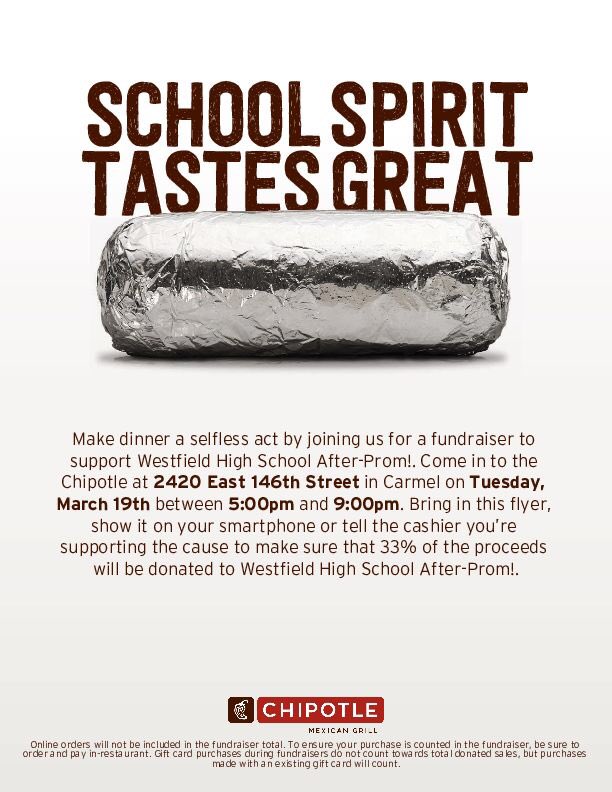 AfterWhs's tweet photo. Today from 5-9pm! Tell them you’re with the WHS After Prom &amp; we’ll get 33% of the profits! @WWSWHS @westfieldhumans @rocksathletics https://t.co/8w2pyyEYt5