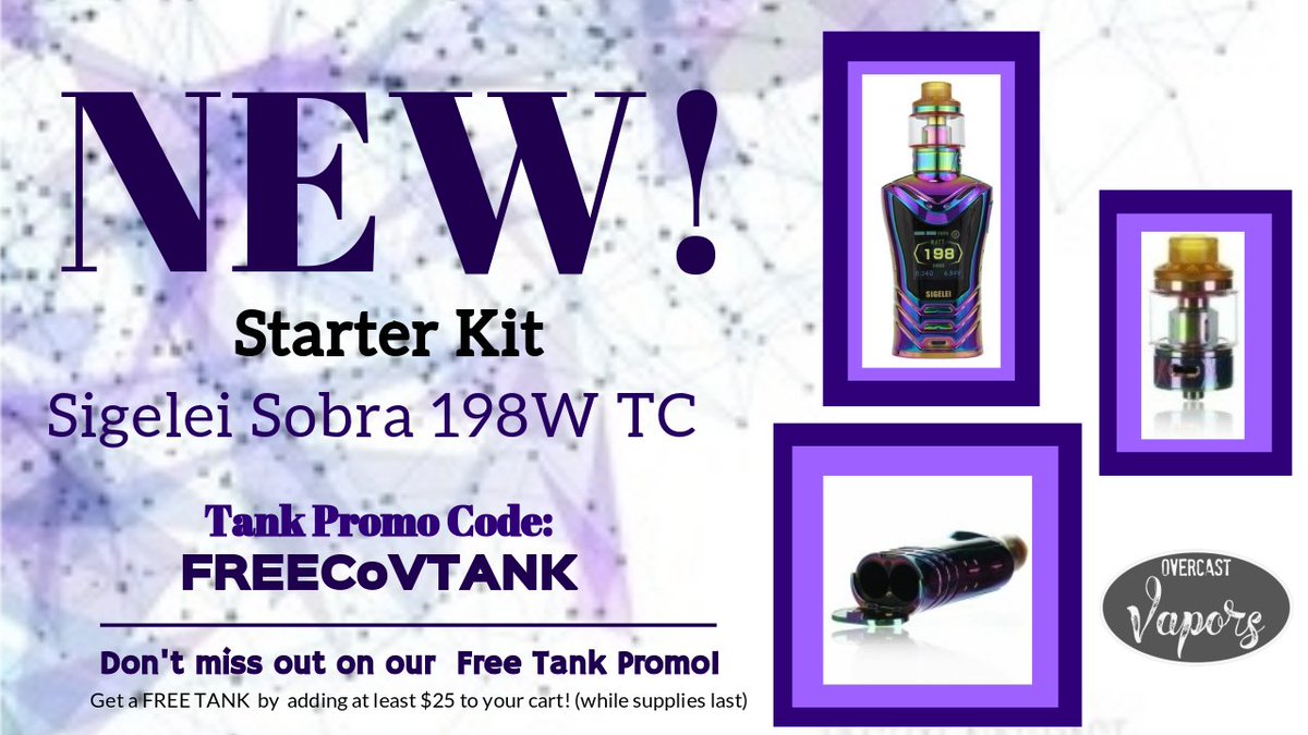 makers_cloud's tweet image. Check out our NEW Sigelei Sobra 198W TC Starter Kit!
overcastvapors.com

#CloudMakers; #OverCastVapors  Inc.