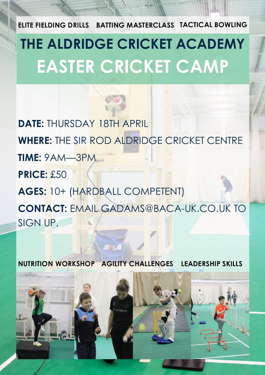 Aldridge_CA's tweet photo. 🔥Don't forget to sign up for our Easter Cricket Camps!!🔥

🔜Girls Camp 16th April
 
🔜Boys Camp 18th April

⏰9am - 3pm both days!

📧gadams@baca-uk.co.uk to save your spot!! https://t.co/4PGlKBJq1r