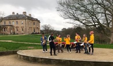 JammaDeSamba's tweet photo. The Bath Spa Jamma Society band are kick starting the Carnival Arts' Culture Experience and Showcase today! #SPAweeks @BathSpaUniversity https://t.co/VplTPUCF1d