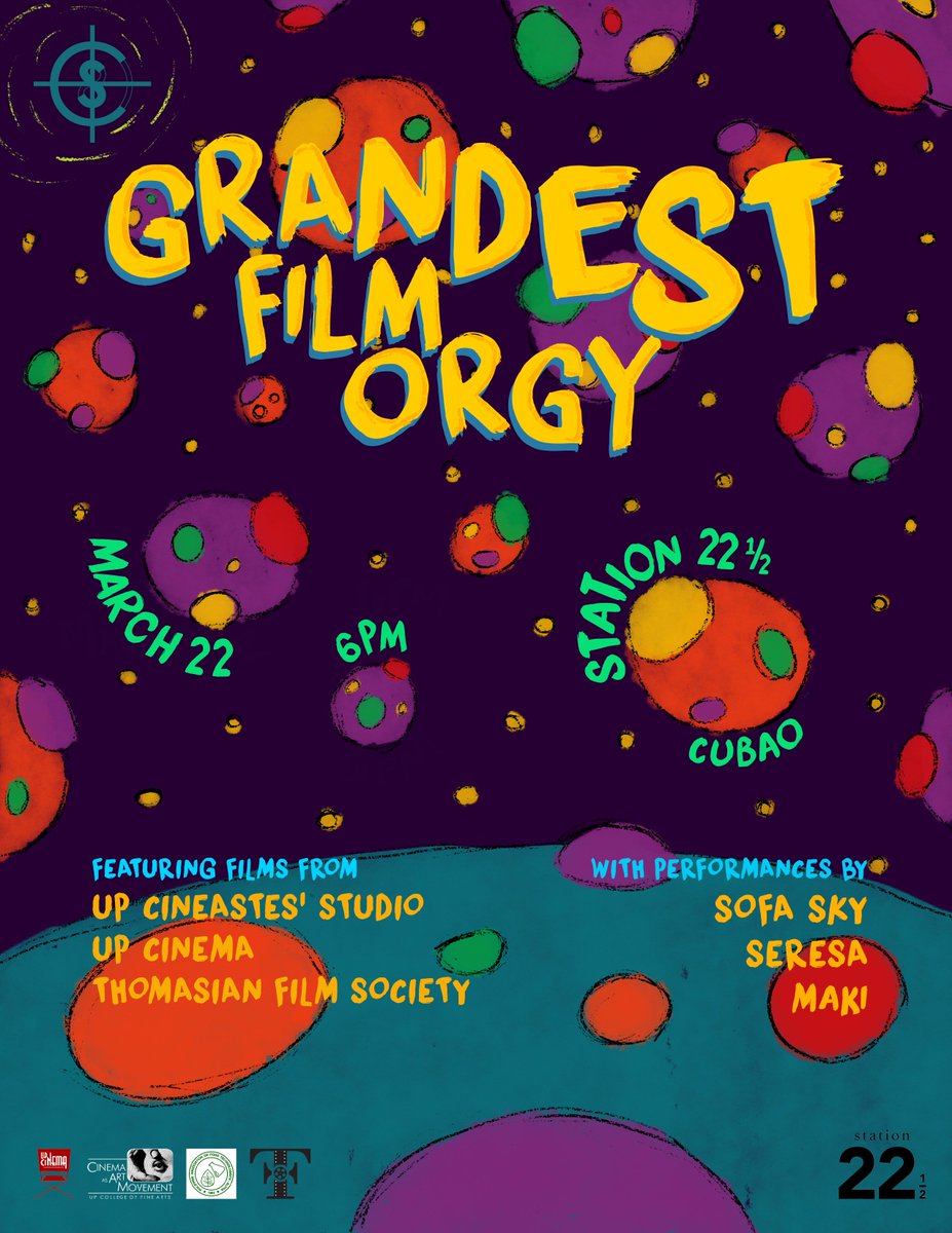 UPCineastes's tweet photo. UP Cineastes' studio, along with Paft Alpha, Cinema as Art Movement, Thomasian Film Society, and UP Cinema proudly present the GRANDEST FILM ORGY! Drop by Station 22 1/2, Timesquare Avenue, Cubao, QC  on March 22, 2019 at 6 PM.

#GrandestFilmOrgy #GrandestCrossover https://t.co/p3mGK9BIJn