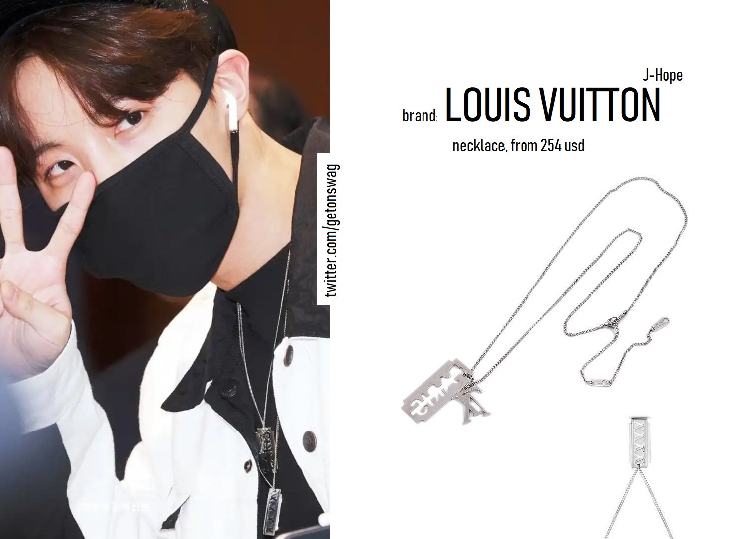 Beyond The Style ✼ Alex ✼ on X: requested #Jhope airport 190319 #BTS Louis  Vuitton paris razorblade necklace multi logo necklace   / X