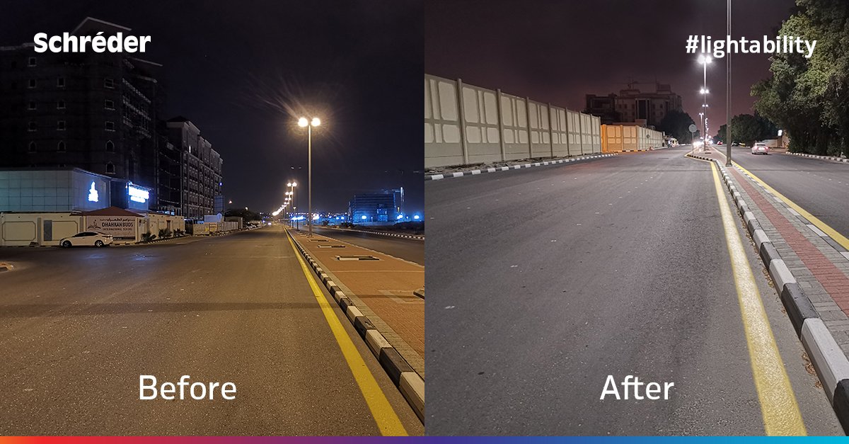 SchrederGroup's tweet photo. Commissioned by @Tarshid_KSA, & in partnership with #NESMA, Schréder is replacing over 100,000 HID fixtures by LED luminaires in Dammam, Khobar and Al Dhahran to improve #lighting, increase #safety & #comfort, generate 80% #energysavings & be #IoTReady! #lightability https://t.co/f4nqihqJXS