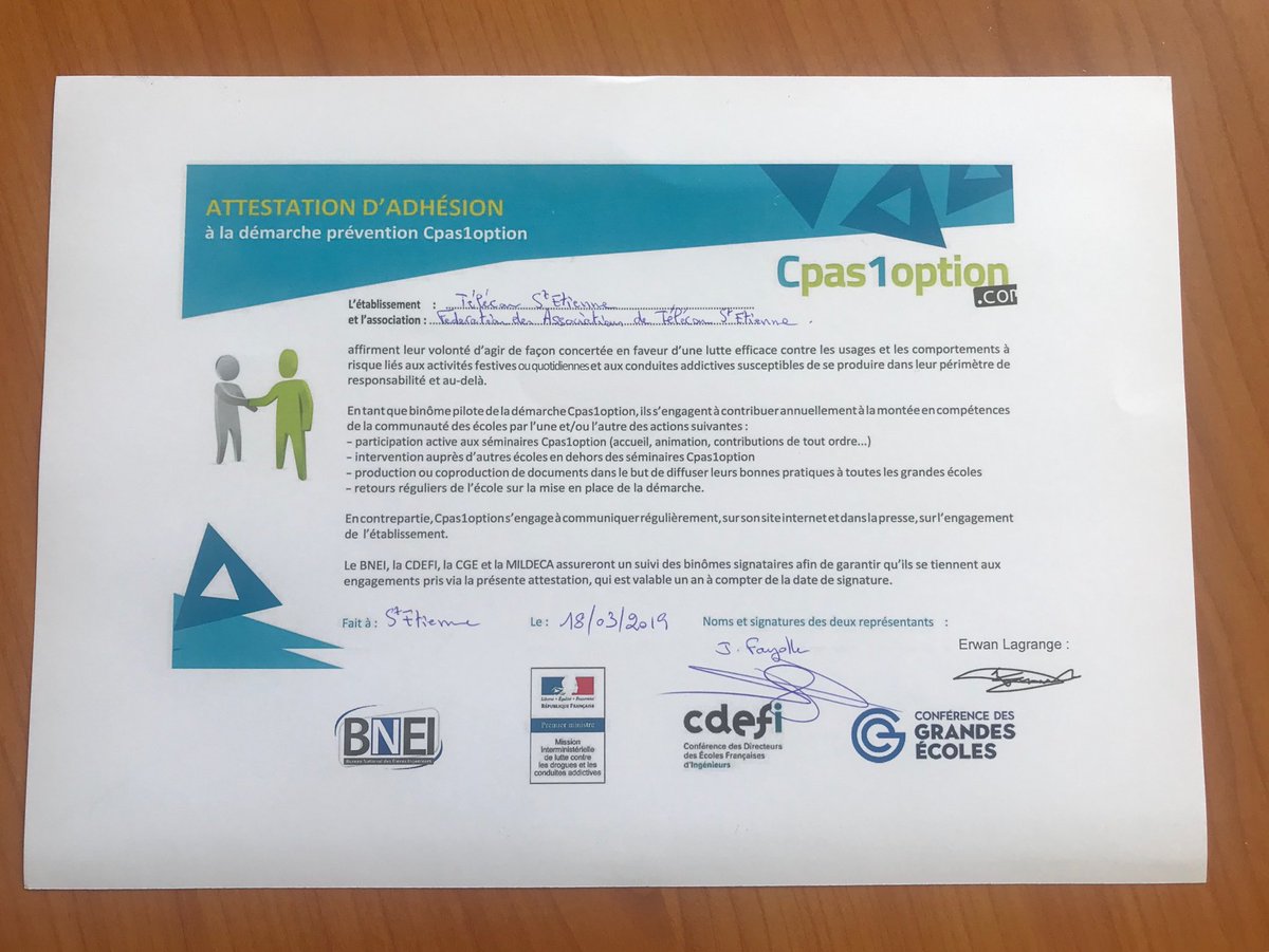 jacquesfayolle's tweet photo. Meme si nous ne pouvons pas être présent aujourd’hui ⁦@TelecomStE⁩ et ⁦@F_A_TSE⁩ signent ensemble la charte de prévention ⁦@Cpas1Option⁩ https://t.co/TcQMgcPZnB