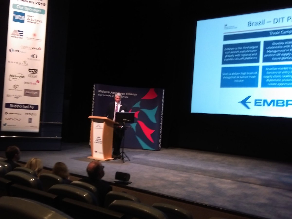 Chris Gane @tradegovuk "Working to get UK #Aerospace suppliers into aircraft procurement programmes early" Numerous #Export promotion events coming up <a href="/MAAaero/">MAA</a> conference 2019 #AFB2019