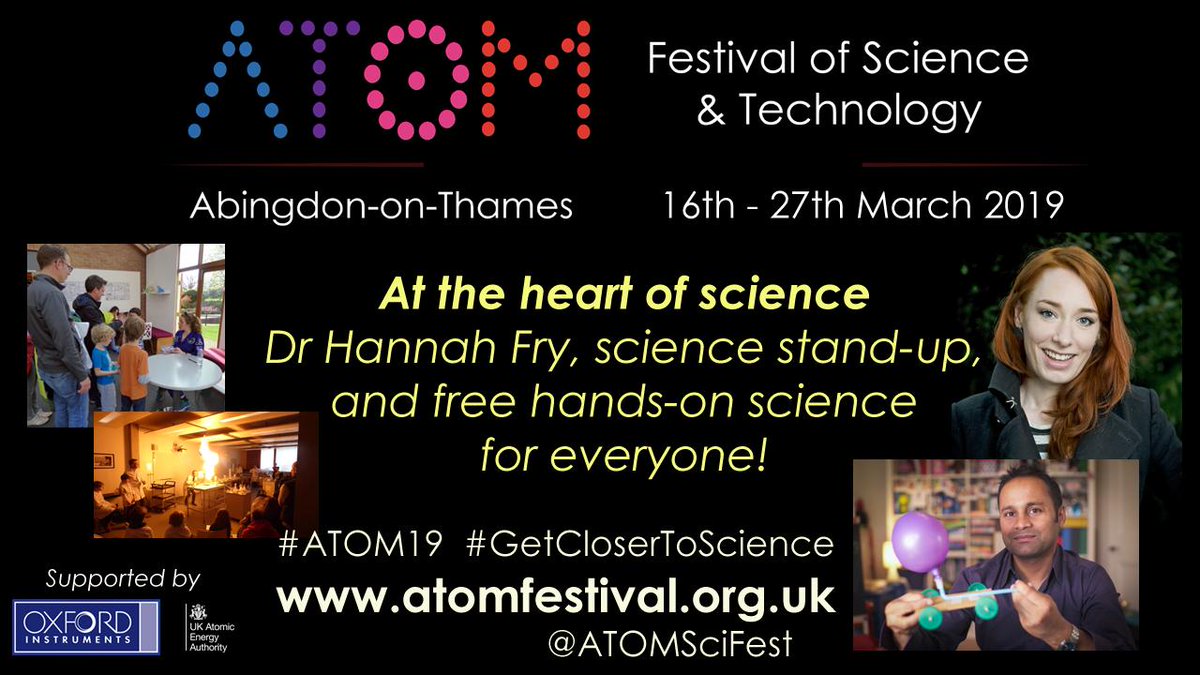 #ATOM19 couldn't take place without fantastic support from local companies, research groups, volunteers, schools and sponsors - including <a href="/OxInst/">Oxford Instruments</a> @fusionenergy <a href="/Aecom_Oxford/">AECOM OXFORD</a> Foyle Foundation - and many more: atomfestival.org.uk/supporters/ #science #inspiration