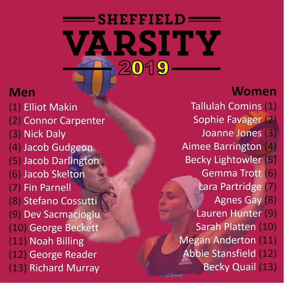 YOUR 2019 VARSITY TEAMS 🤽‍♀️🤽‍♂️

Get yourself down to Ponds Forge at 12.30 tomorrow and support both our teams 🏆

(It’s free)

#bleedmaroon #sheffieldvarsity2019

@TeamHallam