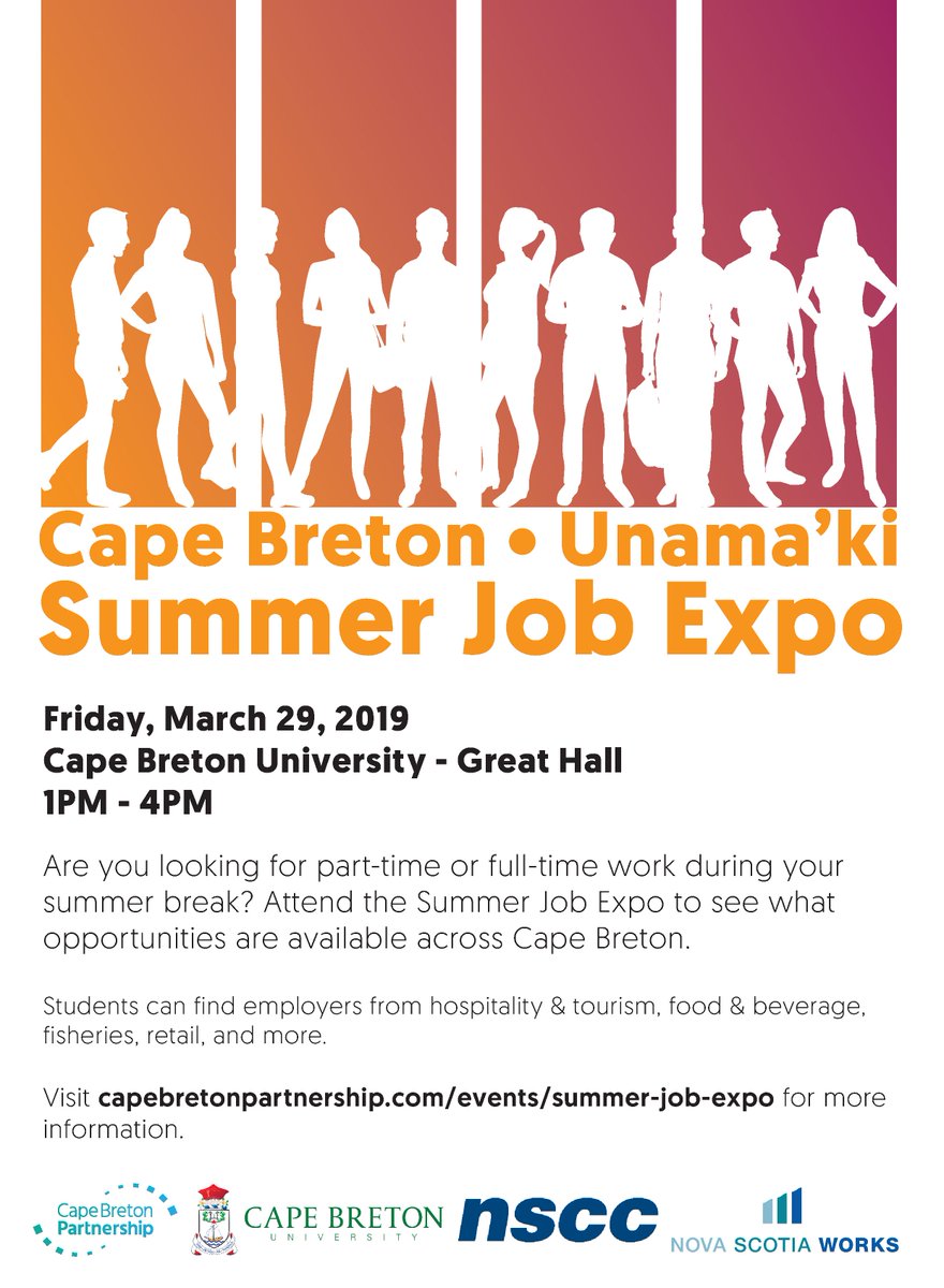 SSatCBU's tweet image. Searching for 𝐩𝐚𝐫𝐭-𝐭𝐢𝐦𝐞 𝐨𝐫 𝐟𝐮𝐥𝐥-𝐭𝐢𝐦𝐞 𝐬𝐮𝐦𝐦𝐞𝐫 𝐞𝐩𝐥𝐨𝐲𝐦𝐞𝐧𝐭? Join the Summer Job Expo on 𝐅𝐫𝐢𝐝𝐚𝐲, 𝐌𝐚𝐫𝐜𝐡 𝟐𝟗, to find out about the opportunities available across Cape Breton!