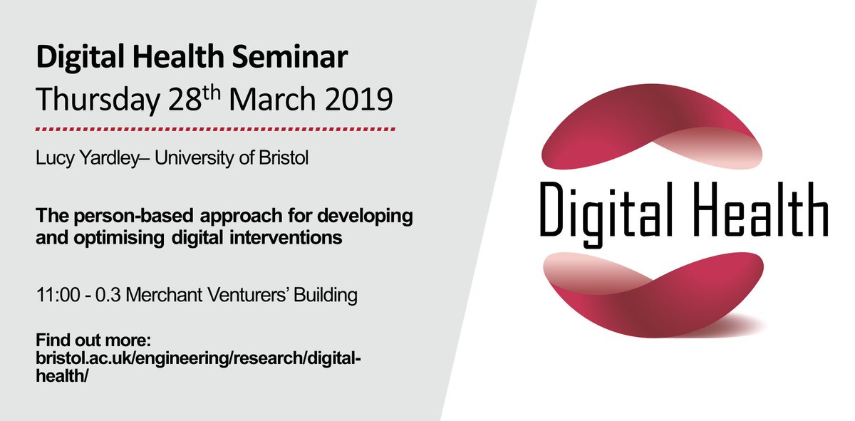 UoBrisDigHealth's tweet photo. Looking forward to next week's Digital Health Seminar by Lucy Yardley.  Hope to see you there. https://t.co/jGvCknsb3d