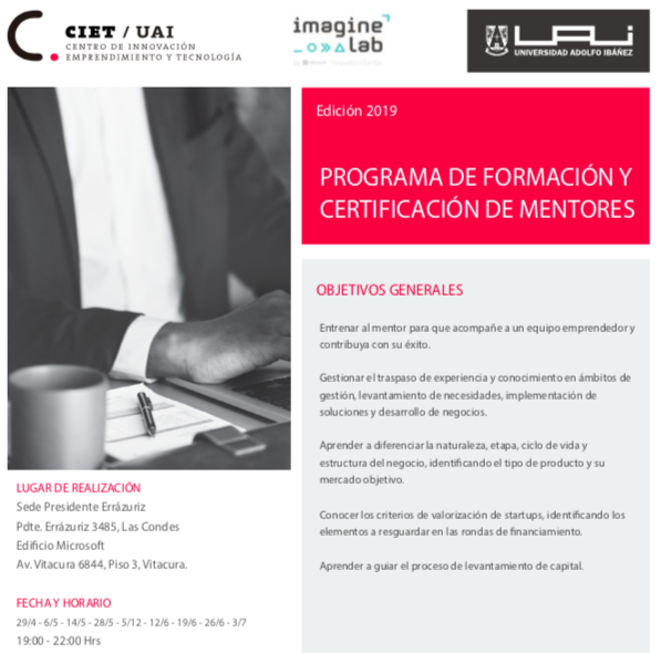 MENTORES | Junto a @imaginelabchile te invitamos a ser parte de una nueva versión del programa de "Formación y certificación de mentores", en donde podrás ampliar tu red de contacto e impulsar tu desarrollo profesional.

▶️ Para mayor información escríbenos a contacto.ciet@uai.cl