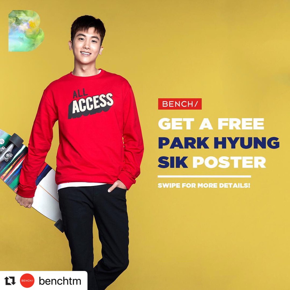 ppcavengers's tweet photo. Free Park Hyung Sik BENCH poster with every PHP 500 purchase at select stores! Swipe the photos for more details!
#ParkHyungSik #박형식
#ParkHyungSikforBENCH #GlobalBENCHSetter
#PHSLovesBENCH
📸credit: @benchtm IG https://t.co/JAsZAZQFKW