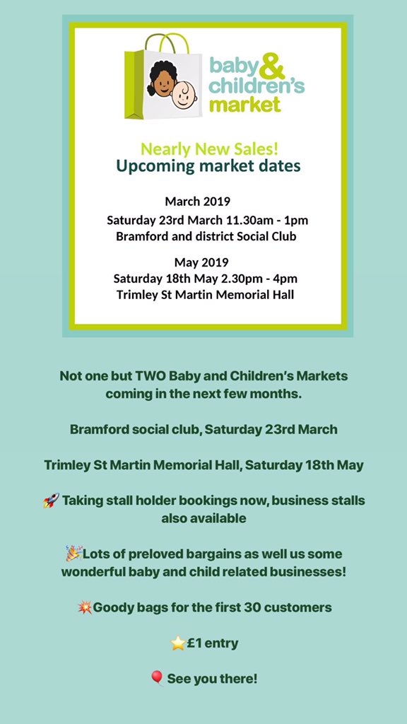 suffolkBCM's tweet photo. #nearlynewsales #suffolk #babyandchildrensmarket #suffolkmums #suffolkevents https://t.co/TzGhK8iWE0
