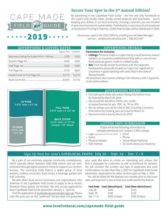 LoveLiveLocal's tweet image. There are only 10 days left until we close the 2019  #CapeMadeFieldGuide. But there's still time to secure your spot in the 100% unique and locally focused guidebook for #CapeCod!

Let us know soon if you have any questions about joining LoveLiveLocal's movement!