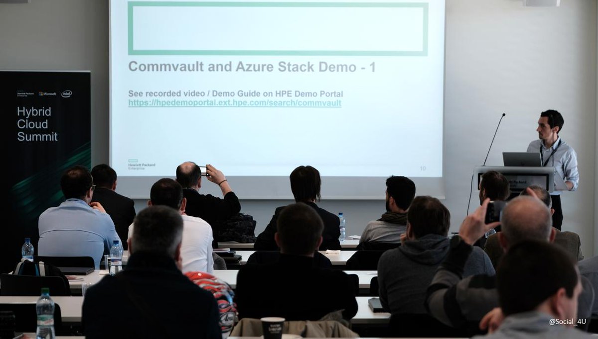 SBUCloud's tweet photo. Great @commvault #HPEAzureStack backup demo during the #HybridCloud Summit Event by @Max_Lotte today at #HPE #Microsoft Innovation Center Geneva : more info at https://t.co/qmsNJTmSAU 
#Dataprotection #AzureStack #commvault #HPECIC #HPEMSFT @SocialXander @Rogerk56 https://t.co/TNfzNpCgDP