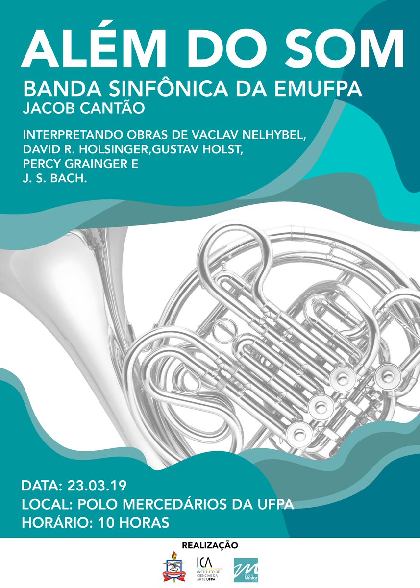 EMUFPA's tweet photo. Neste Sábado (dia 23 de Março de 2019), acontecerá a apresentação “Além do Som”, com Jacob Cantão interpretando obras de Vaclav Nelhybel, David R. Holsinger, Gustav Holst, Percy Grainger e J. S. Bach. 
A apresentação será no Polo Mercedários da UFPA, às 10h. 
Imperdível! https://t.co/YTQNqGQkrE