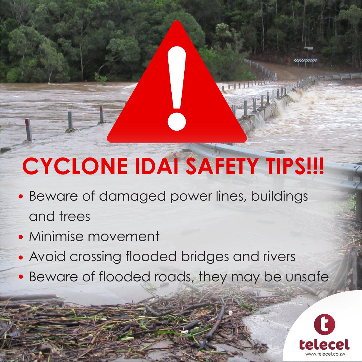 Telecel_Zim's tweet photo. Remember to exercise caution even after the storm has passed, here are some safety tips... https://t.co/zCqWIcQPC6