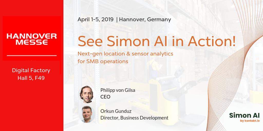 kontakt_io's tweet photo. Kontaktio will be showcasing its #innovative #analyticssuite at this year’s #HM19. Meet us in the Digital Factory, Hall5, F49 to test our recently launched #SimonAI for the industrial world. Schedule a meeting here https://t.co/A43jmUAve3 #AI #IoT #IIoT #SmartIndustry https://t.co/DZPdqLPMhI