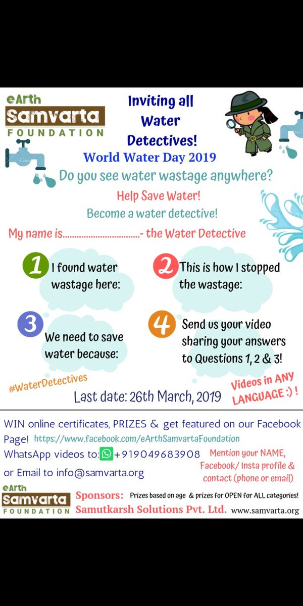 eArthSamvarta's tweet photo. Additionally, we are also running a competition sponsored by Samutkarsh Solutions Pvt. Ltd. Till the 26th of March To participate, follow the steps in the image! #Parents- this is especially a fun way for #children to #learn! #pedagogy #education #Sentinels #WaterDetectives https://t.co/mlhyqeHsuj