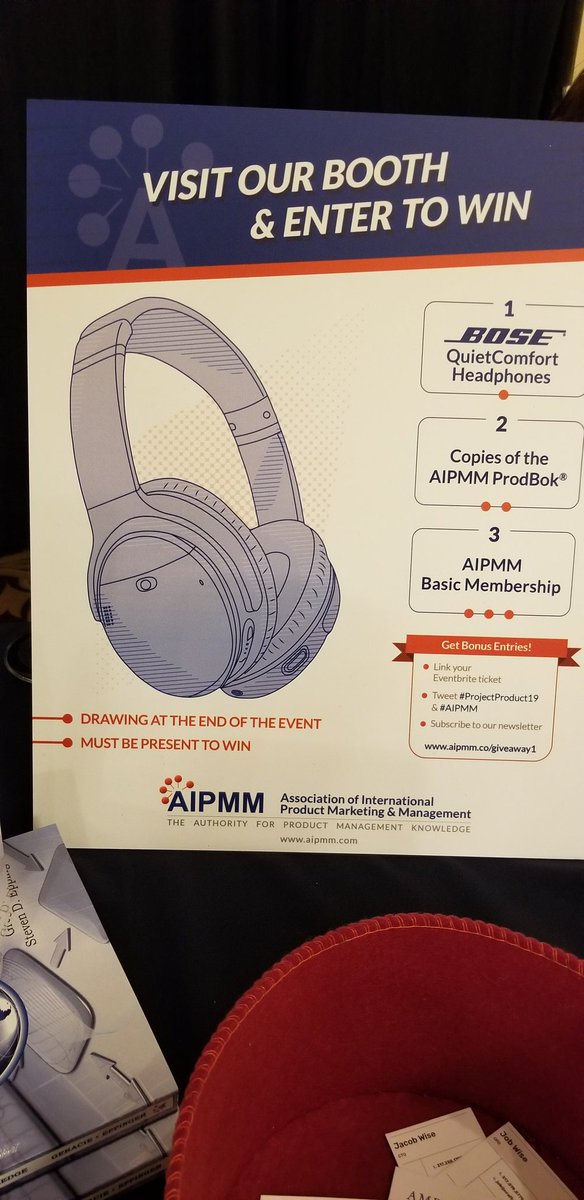 hmdelcastillo's tweet photo. Hey #ProjectProduct19 drop by the #AIPMM booth for a chance to win a pair of Bose bluetooth noise-cancelling headphones or a copy of our #ProdBOK. https://t.co/ufX7rApqOB