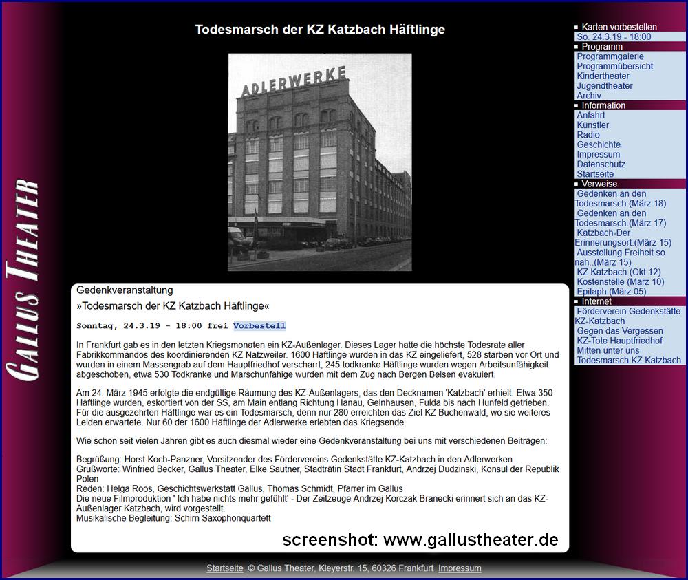 arachnemedia's tweet photo. Gedenkveranstaltung »Todesmarsch der KZ Katzbach Häftlinge«, Sonntag, 24.3.19, 18:00 Uhr, Gallustheater: https://t.co/UafYLPzbrf  
#KZkatzbach #Adlerwerke #frankfurt #Gallus #KZAdlerwerke #Todesmarsch https://t.co/AD6o2vXCwt