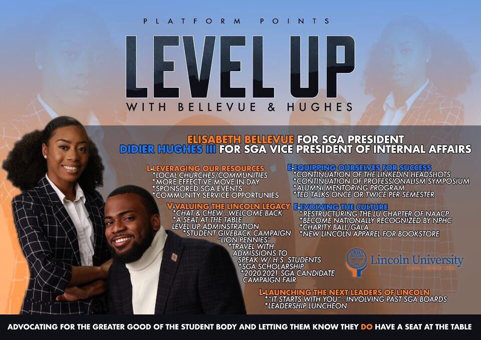 VarsityLeague1's tweet photo. Want to know how Bellevue-Hughes plan to LEVEL UP LU?⬆️ We seek to 1) Leverage OUR Resources, 2) Equip OUR student body for Success, 3) Value OUR Lincoln Legacy, 4) Evolve the culture of Lincoln and 5) Launch the next leaders of our illustrious institution. https://t.co/gJkIIbXSDG