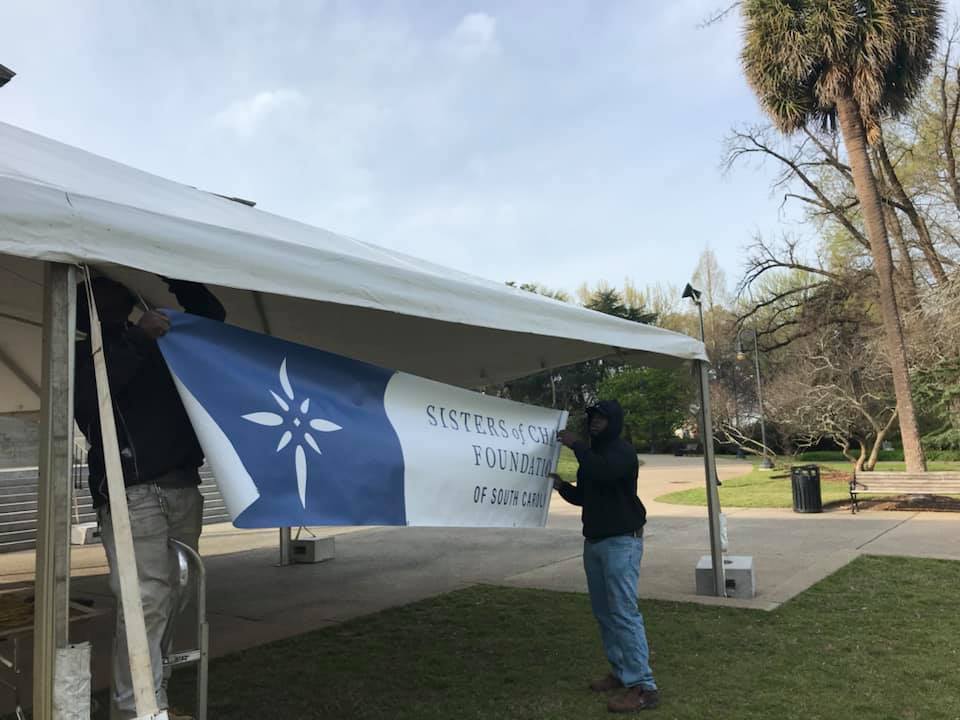 SCFSC's tweet photo. Set up is underway for Kinship Care Day at the Capitol. Join us from
11 a.m. - 1 p.m. as we pay tribute to caregivers from across South Carolina. #InThisTogether #SOCSC #kinshipcarematters #fightpovertysc https://t.co/LWqtv2whBj