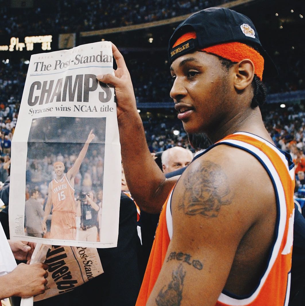 BleacherReport's tweet photo. The 2003 NCAA tournament was legendary

Melo
⬛ Led Cuse to 1st national title as a frosh
⬛ Won tourney MOP
⬛ Avg. 20.2 PTS, 9.8 RBS

Wade
⬛ Led Marquette to 1st Final Four since '77
⬛ Had 4th triple-double in tourney history
⬛ Avg. 21.8 PTS, 6.6 RBS, 6.0 AST

#MarchMadness https://t.co/afdQLumFSC