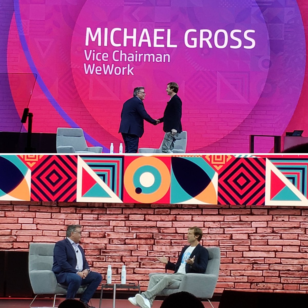VincentBrissot's tweet image. Awesome to have Michael from Wework joining Dion Weisler at #HPReinvent19 explaining how they create spaces that bring people together...while making CFO, HR and a above all Employees happier!  @hp @HPChannelNews