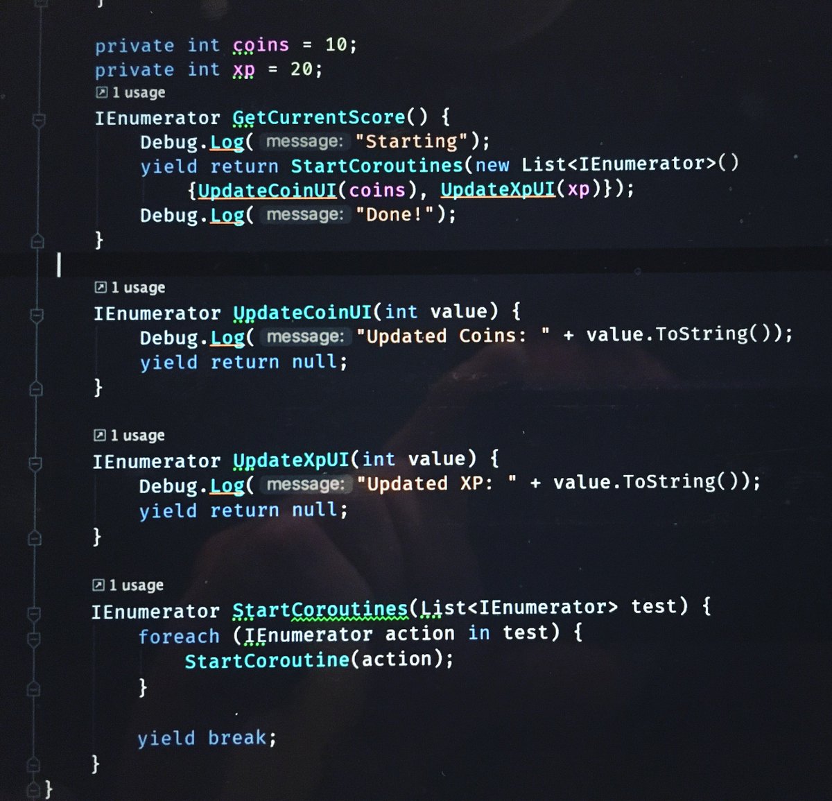 list3ner's tweet photo. Small pattern example I sometimes use. —————OoOoO—————
#gameprogramming #indiedev #gamedevelopment #indiegamedev #unity3d #gamedev #programming #coding https://t.co/cZ8wMIEHne