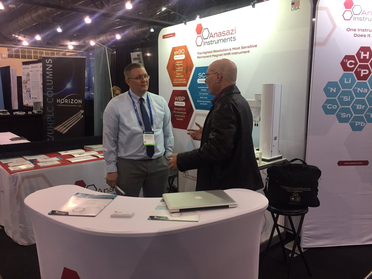 ShevilleJustin's tweet photo. Chris and Frank talking new NMR probe design for Anasazi’s EFT-90 NMR spectrometer.  Stop by booth #930
#NMR #Pittcon #multinuclearNMR #NMRchat https://t.co/jz8iWKXGzL