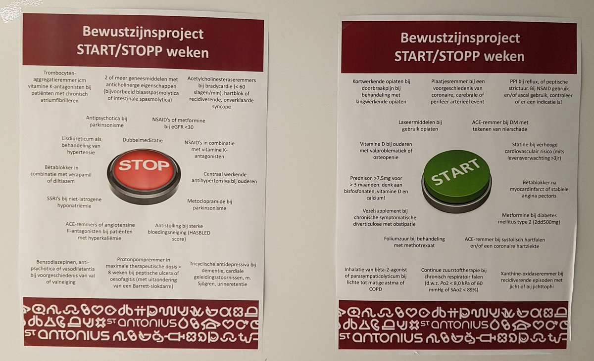 aprilsanne's tweet image. Hier word ik als klinisch geriater toch wel blij van; posters in de overdrachtsruimte interne geneeskunde @antoniuszkh #stoppstart #goedbezig