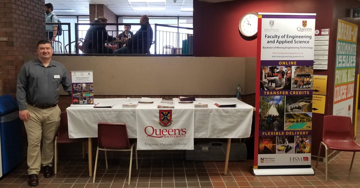QueensBTech's tweet image. Queen's Mining + Admissions is at #cambriancollege today in the Student Life Centre. Come say hello!
