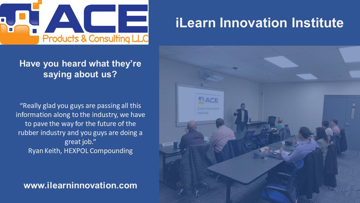 We know we’re doing something right! <a href="/IlearnInstitute/">iLearn Innovation Institute</a> recently held our “Rubber Basics” class at @aceprodcon and we wanted to share what Ryan Keith from Hexpol told us. We believe in consistent education to receive consistent results. #RubberTraining #RubberLab #RubberNerds