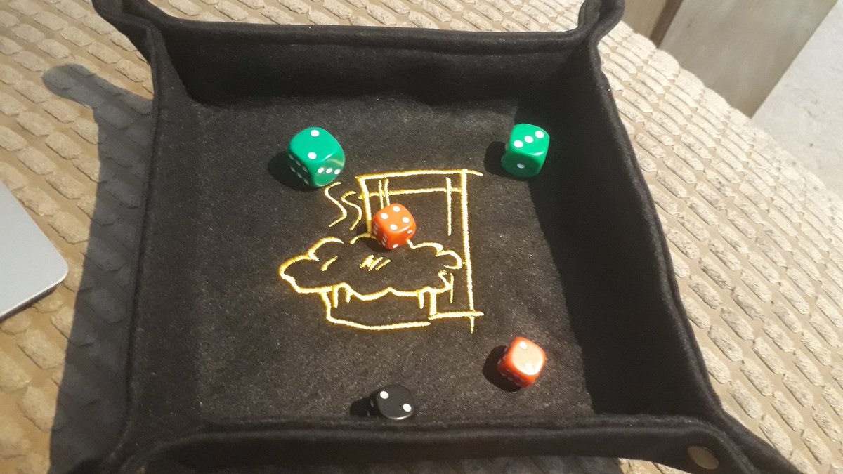 Fallonpellmell's tweet photo. Look what just arrived! Dice rolling will never be the same again! Cheers to @TooFatLardies and @Dozibugger for the artwork inspiration, and the EXCELLENT service and product from @GooseSaddle - less than 48 hrs from ordering to delivery! https://t.co/RYumTyp0HC