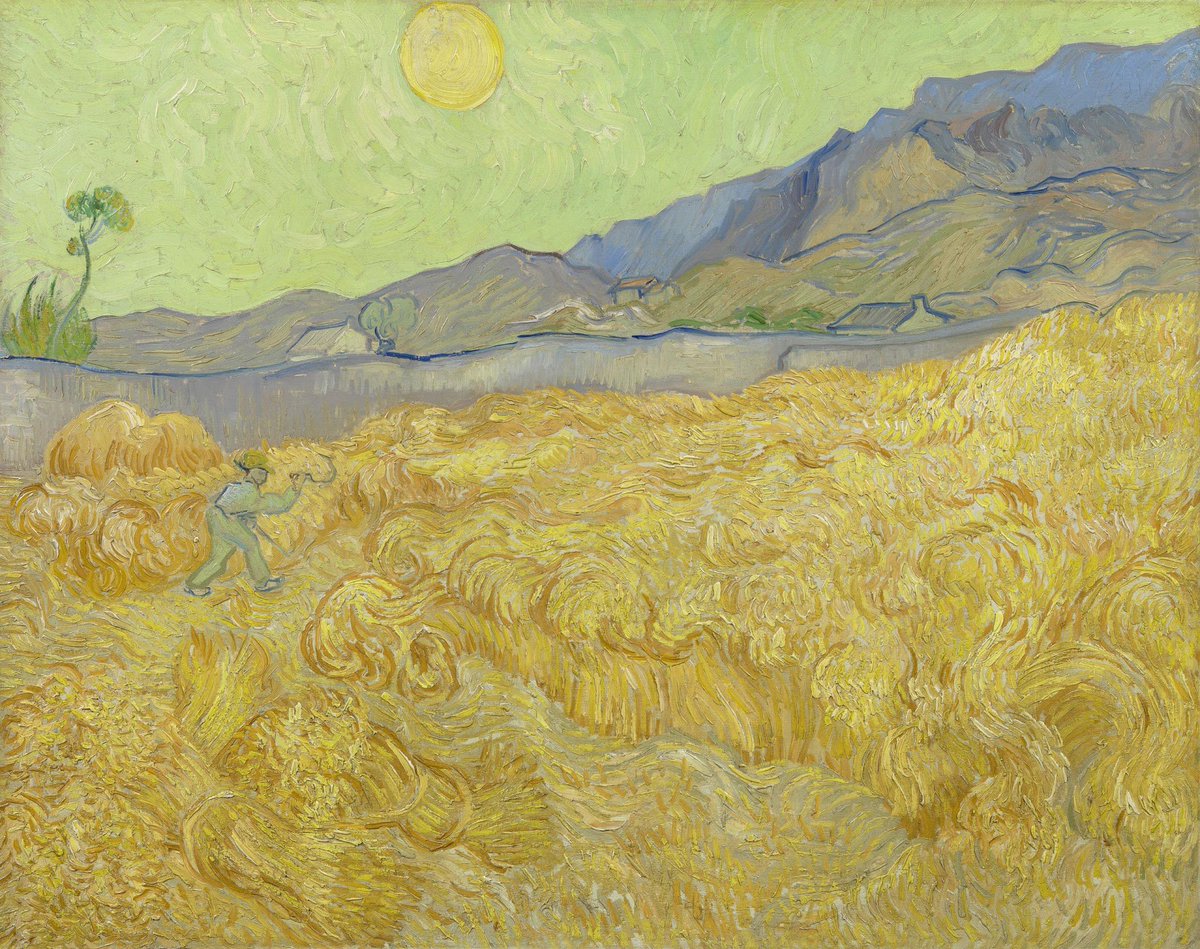 vangoghmuseum's tweet photo. ‘If I felt no love for nature and my work, then I would be unhappy’, wrote Vincent to his brother Theo in 1882. Nature was a constant factor in Vincent’s life and a source of energy, even after he was admitted to the hospital in Saint-Remy. Wheatfield with a Reaper (1889) https://t.co/5x31Gc4GfA