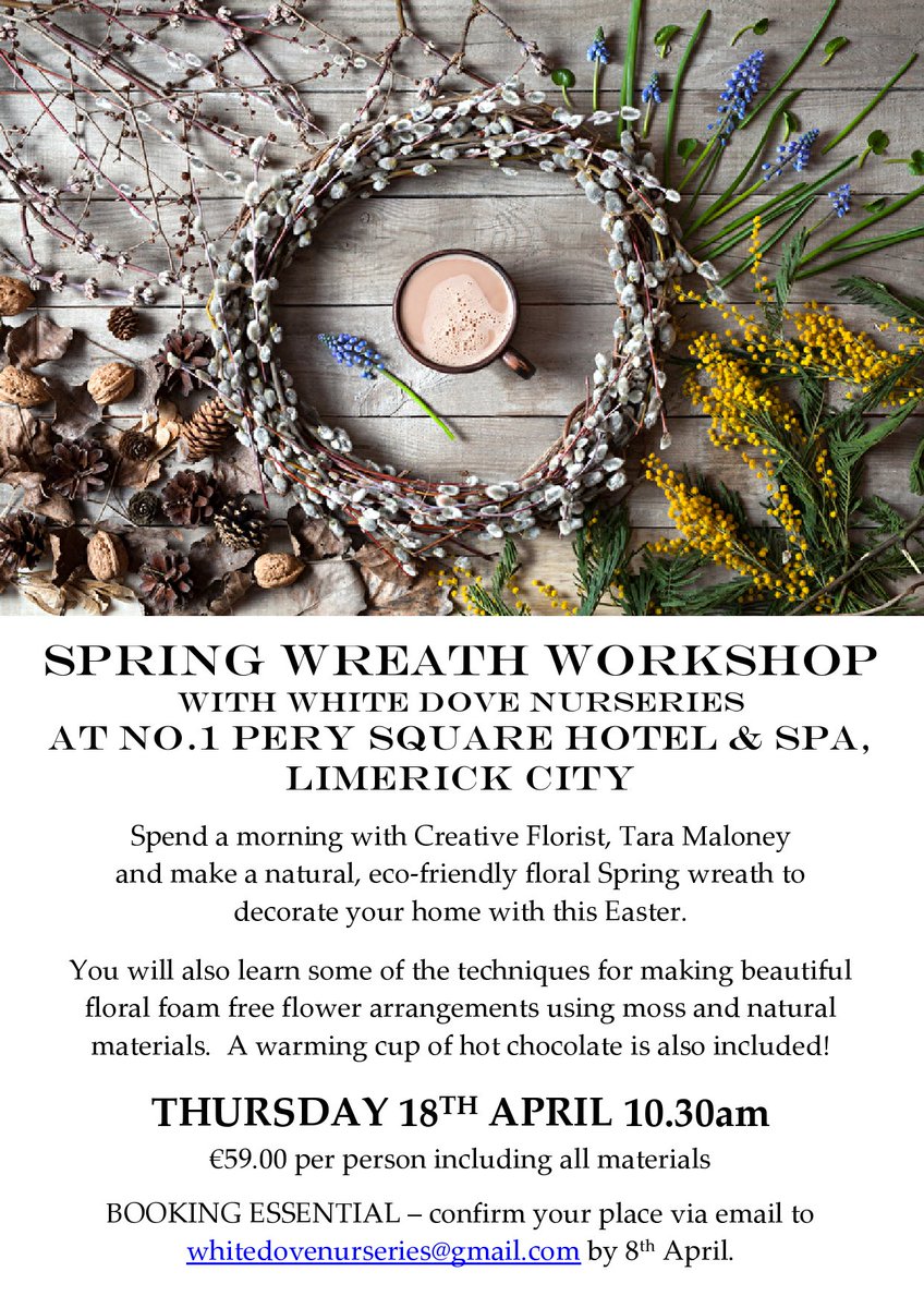 WhiteDoveLMK's tweet photo. A morning creating Spring beauty in the gorgeous georgian surroundings of @OnePerySquare - the arrangements may be #foamfree, but the hot chocolate won't be! #LimerickCity #flowerworkshops #easterflowers https://t.co/4vgfmAgMDU