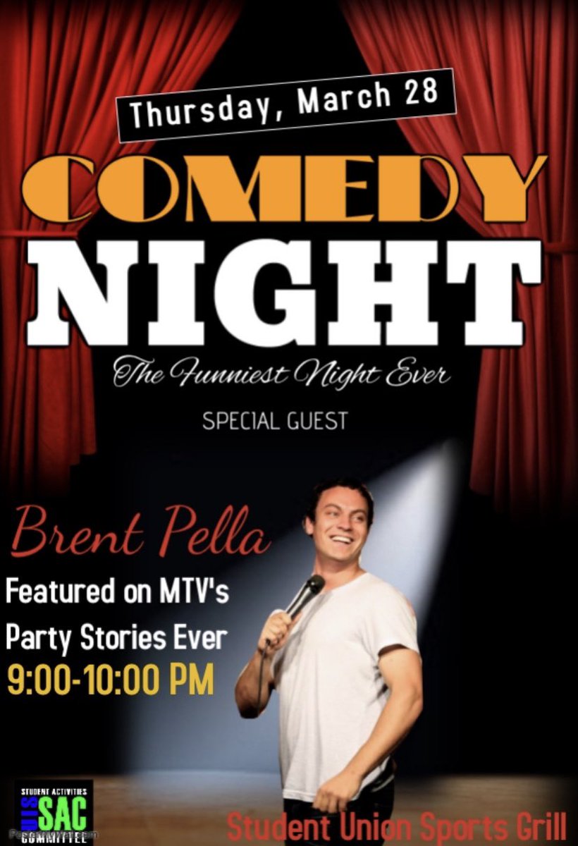 uissac's tweet photo. Come out for a laugh with Brent Pella in our upcoming comedy night hope to see you there 🤣 https://t.co/wjyGEGXVfl