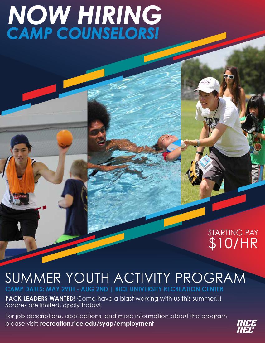 Rice Recreation on Twitter "We're now hiring Camp Counselors for our