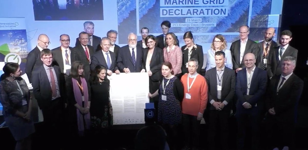 RenewablesGrid's tweet photo. The signing ceremony is happening now at the #PCIdaysEU with most of the signatories of the #MarineGridDeclaration and @MAC_europa 👌We are joining efforts for an environmentally-sound and inclusive decision-making in offshore grid development. Read more: https://t.co/swa55uEEoR https://t.co/C178u6iGDO