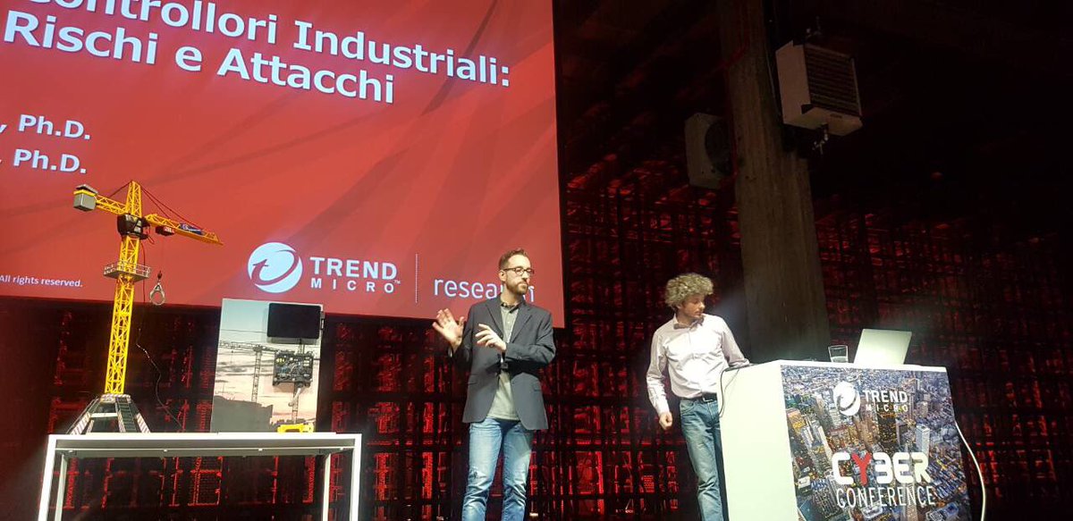 trendai_RSRCH's tweet photo. .@TrendMicro researchers Marco Balduzzi and Federico Maggi talked about their research on industrial machinery and communication and protocols at #TMCyberConference. @TrendMicroItaly @embyte @phretor https://t.co/JOeRp4o89L