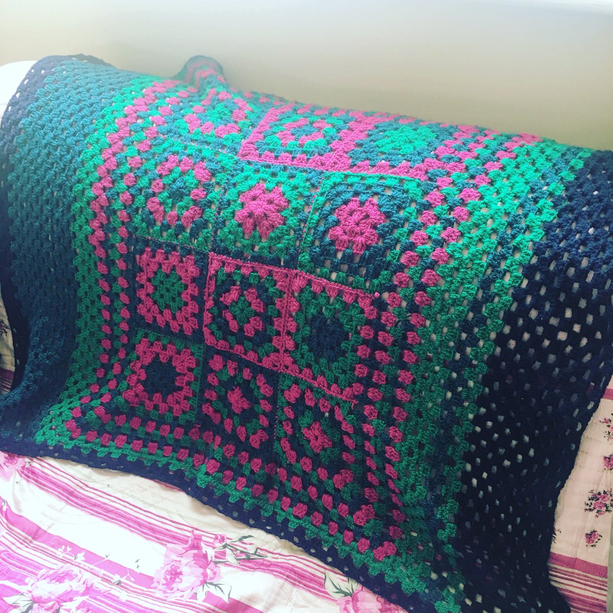 Miss_CherylHill's tweet image. Finally finished this crochet blanket I started about 4yrs ago! It’s meant to be a mish mash of colours... phew #itsfinallyover #crochet #handmade #blanket #crocheting