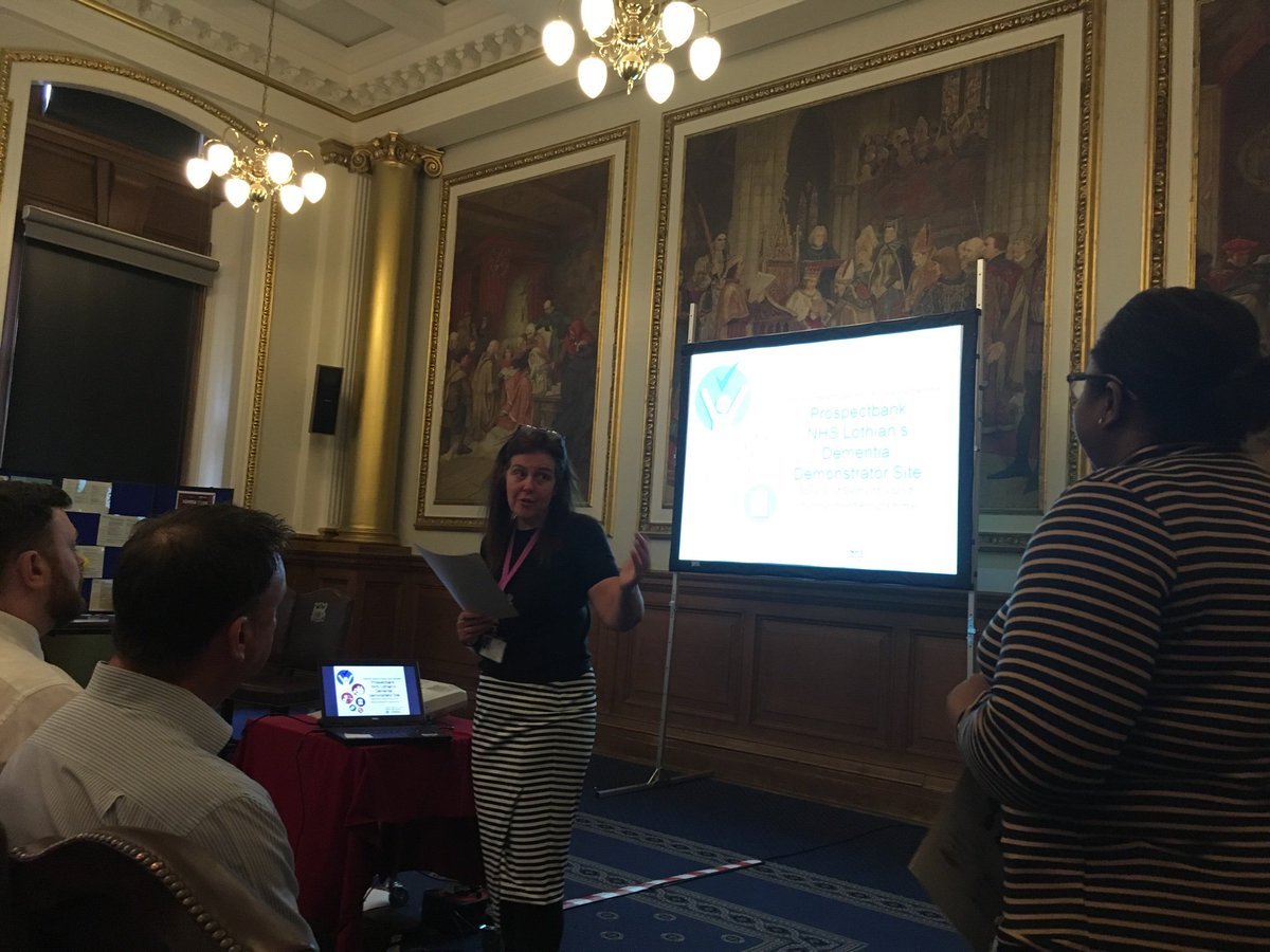 stephenlithgow's tweet photo. Prospectbank Specialist Dementia Unit Celebration Event #sduip Colin introduces Mairi & Saro discuss process of #ebcd & identifying improvement priorities. Activity, Environment, Stress & distress, mealtimes. Multidisciplinary approach @FocusOnDementia @NHS_Lothian @ihubscot https://t.co/jDP4LNBxR2