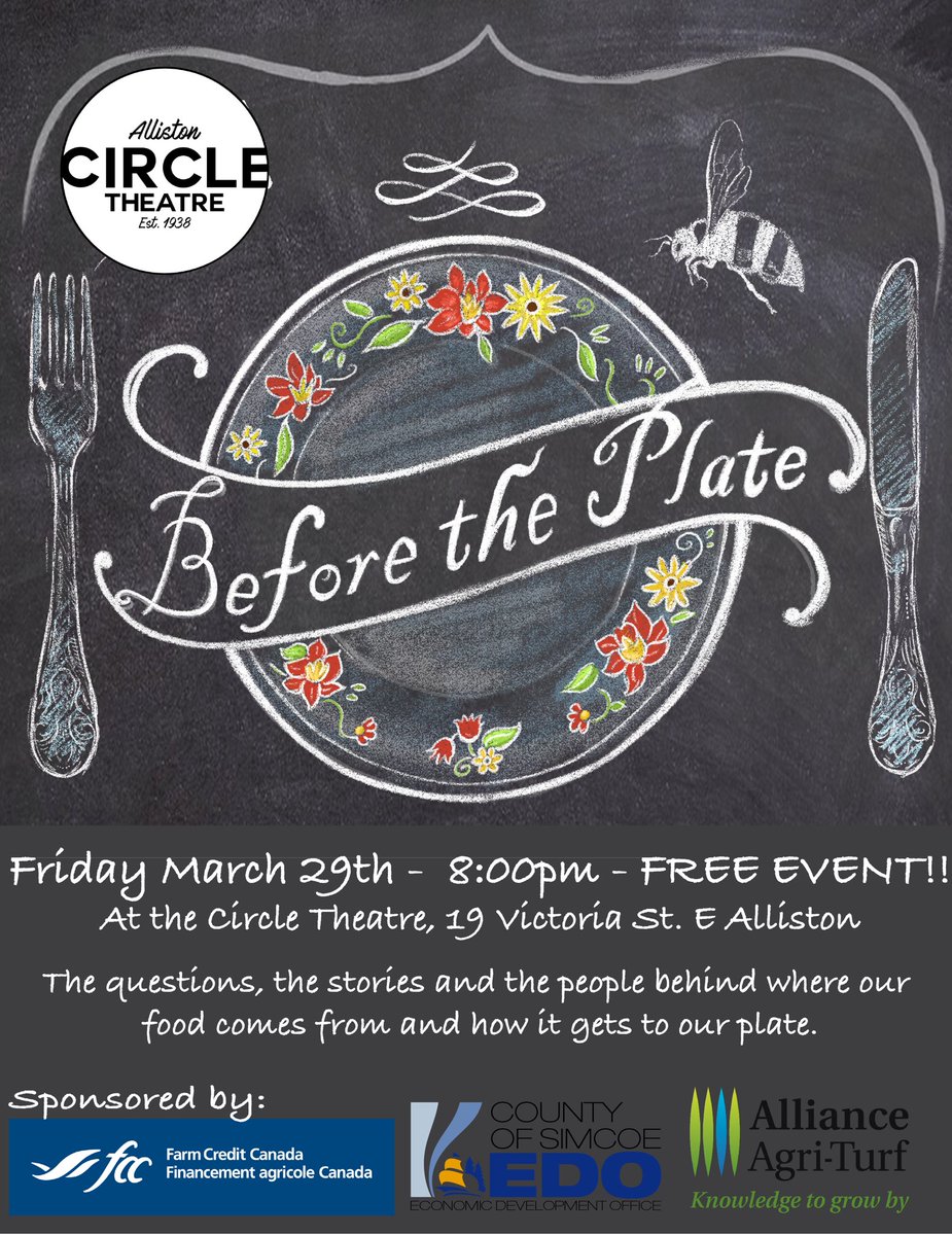 Alliance Agri Turf is sponsoring this event!!   It’s a great movie to understand where our food comes from.  Please pass along to family friends. FREE ADMISSION!!!  Donations to the Food Bank greatly appreciated!!!