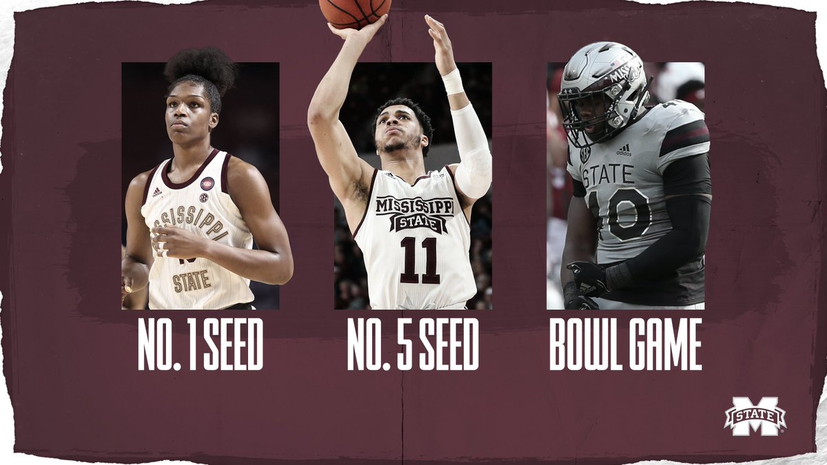 HailState's tweet photo. The ONLY school in the country to produce Top 5 seeds in both the NCAA Men’s &amp; Women’s Basketball Tournament and reach a bowl game during the 2018-19 athletic year. 

#HailState🐶 https://t.co/vinn4RumAw