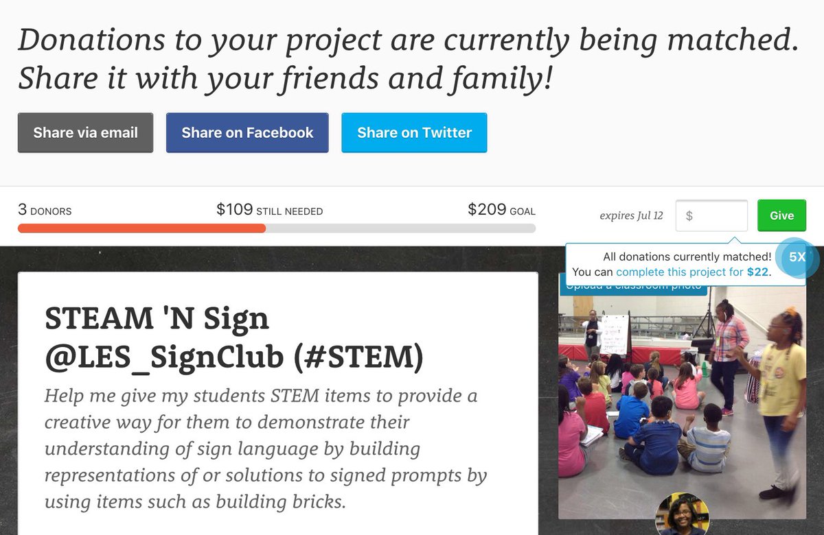 BurgSignClub's tweet photo. Our current #Donorschoose project at https://t.co/bZEvMasXZo can be fully funded for just $22 thanks to #ATTSTEMLab's current 5x match! Consider helping us fund #STEM material for our #STEAM ‘N Sign program. #ASL #SignLanguage https://t.co/u71O7jqeMq