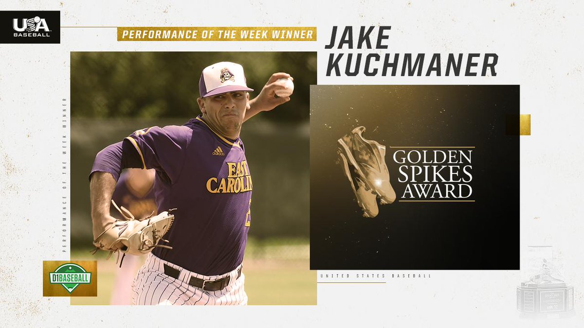 Golden Spikes Award (@usagoldenspikes) on Twitter photo The PERFECT pick for this week's <a href="/d1baseball/">D1Baseball</a> #GoldenSpikes Performance of the Week.
<a href="/jakekuchmaner/">Jake Kuchmaner</a> brings home this week's honors after his historic performance over the weekend 👏 The PERFECT pick for this week's <a href="/d1baseball/">D1Baseball</a> #GoldenSpikes Performance of the Week.
<a href="/jakekuchmaner/">Jake Kuchmaner</a> brings home this week's honors after his historic performance over the weekend 👏