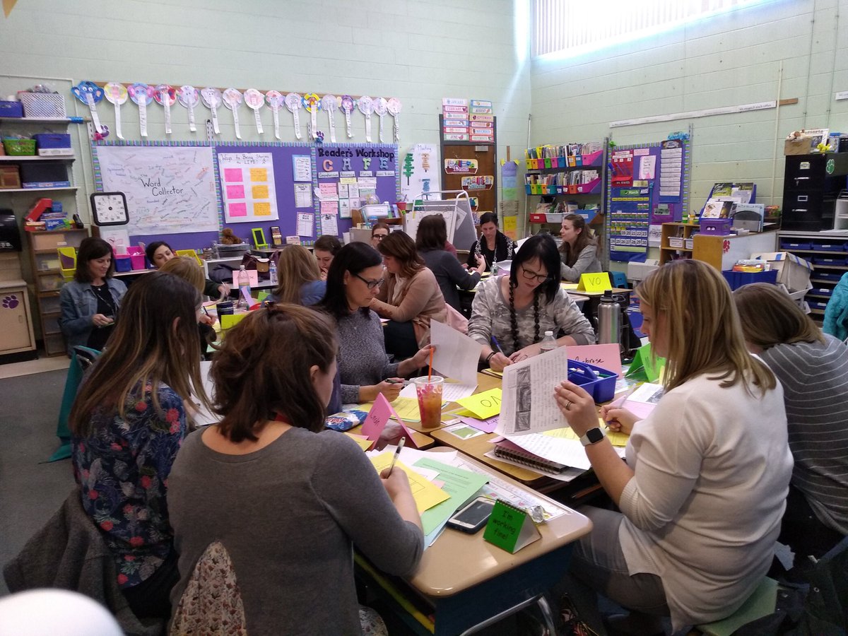 KatieKmalone's tweet photo. 2nd & 3rd grade teachers from across the district are #LookingAtStudentWork with a focus on Common Assessments in Writing. Observing what students are able to do and planning for next steps. #WPSLiteracy https://t.co/dhvClE7lwf