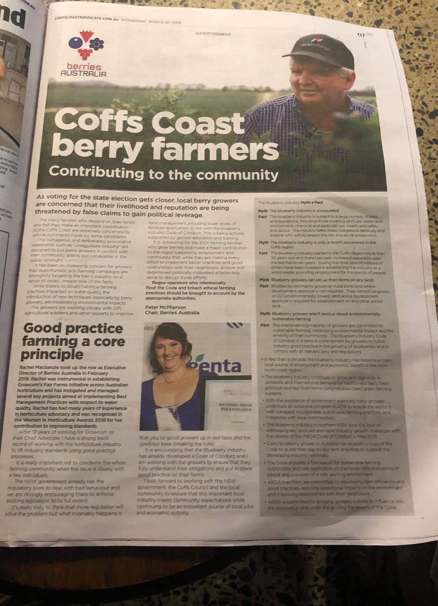 Paul_Shoker's tweet photo. Well done Berries Australia and @BossberryRachel for setting the record straight in our local paper. 
Many politically motivated activists have been out to target local farmers. #agchatoz #nswpol #FactCheck https://t.co/JG3Y5Tw8mk